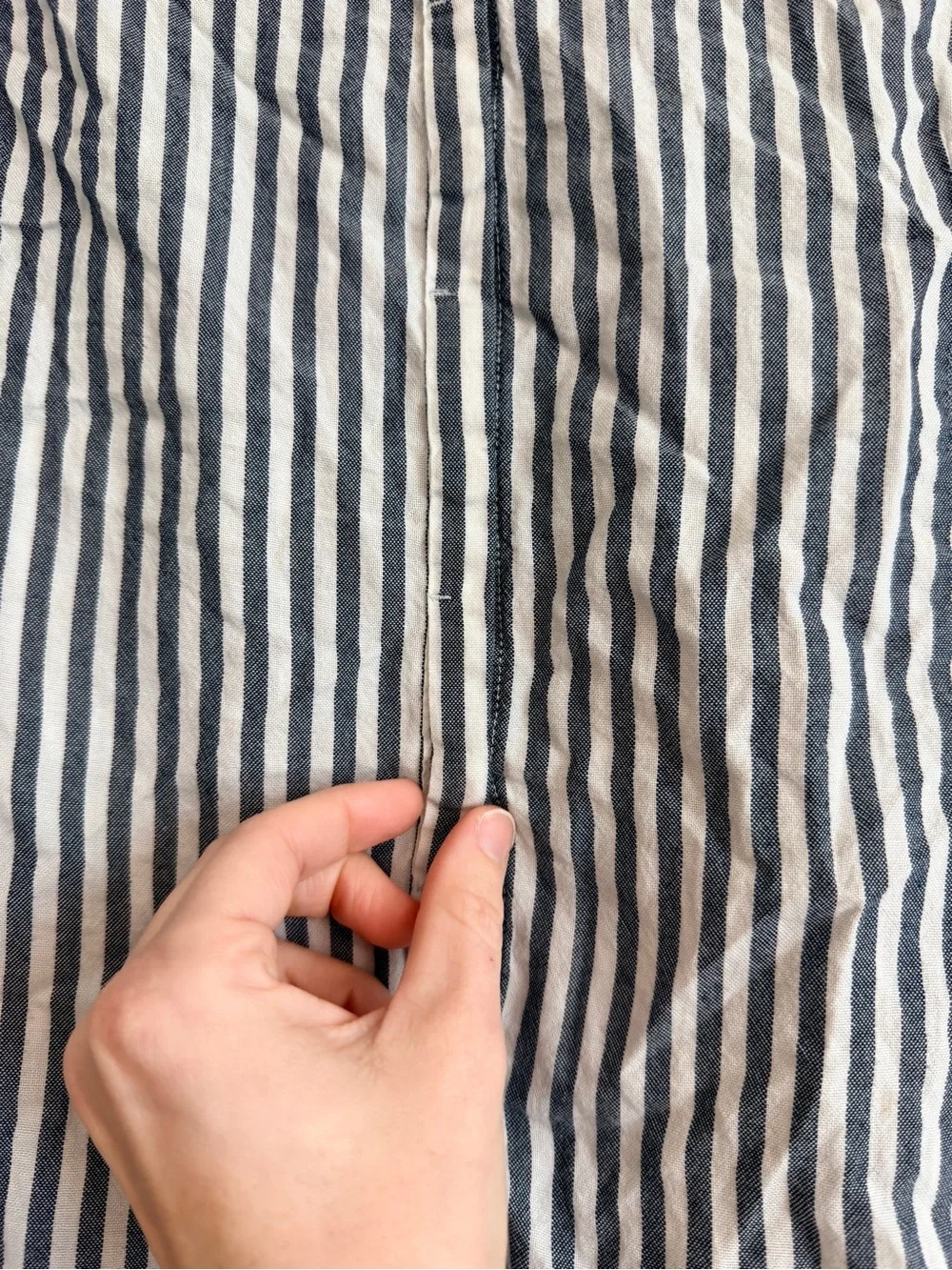 J. Crew Men’s Navy and White Vertical Stripe Button-Down Shirt